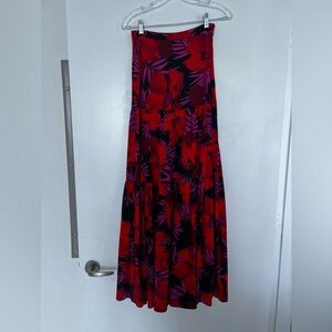 Veronica Beard Red and Purple Floral A-Line Skirt